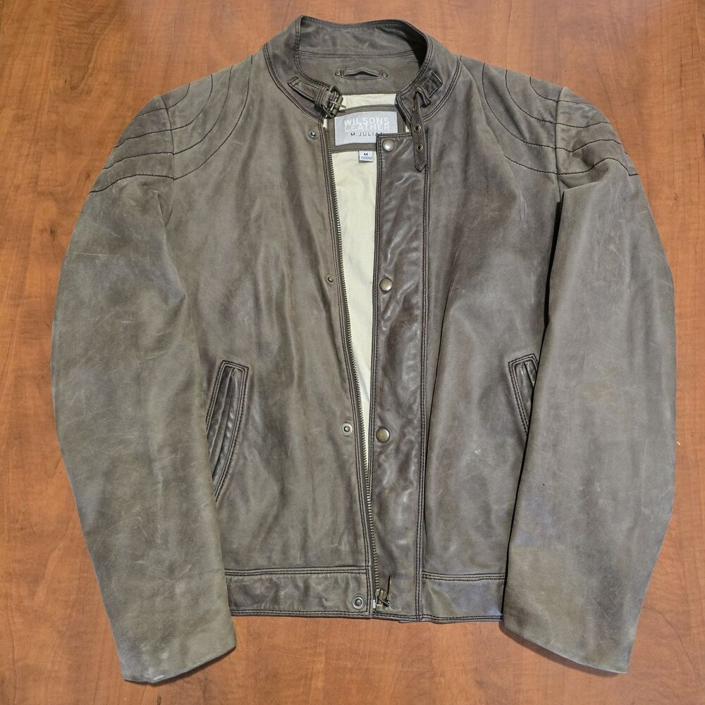Wilsons Leather Womens M. Julian Vintage Moto Style Zip Sleeve Jacket M
